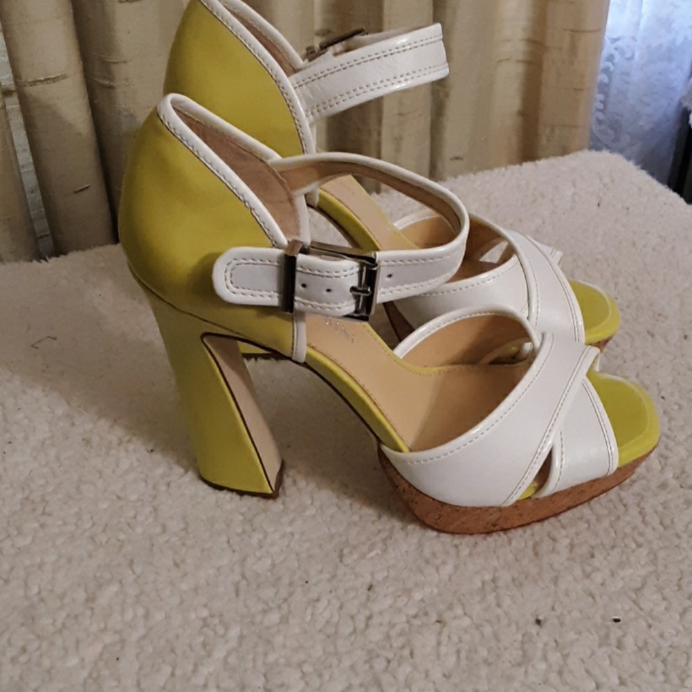 Gianni Bini White and Yellow Block Heel Strappy Sandals
